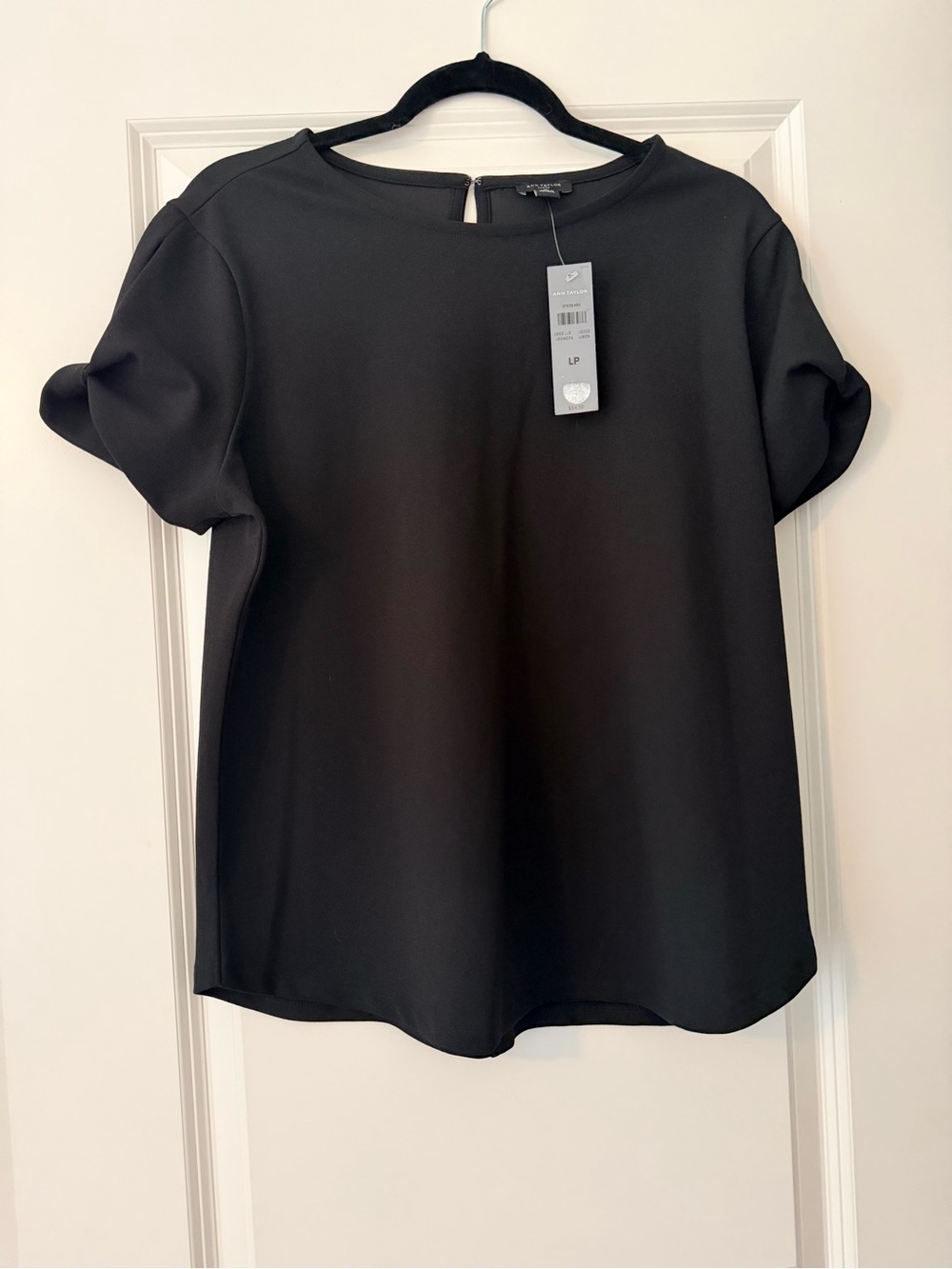 Ann Taylor Black Short Sleeve Round Neck Blouse